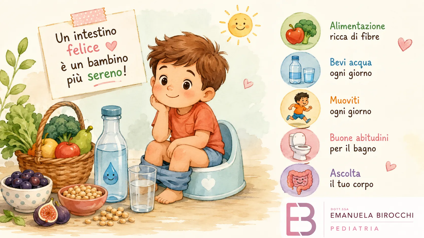 Stitichezza nei bambini: alimentazione, acqua e buone abitudini. Cosa consiglia la pediatria